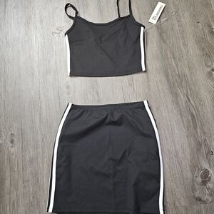 No Boundaries Black and White Skirt Set